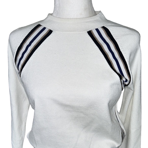 Karen Millen Ivory Placement Stripe Crop Sweater Jumper - L - Picture 5 of 15